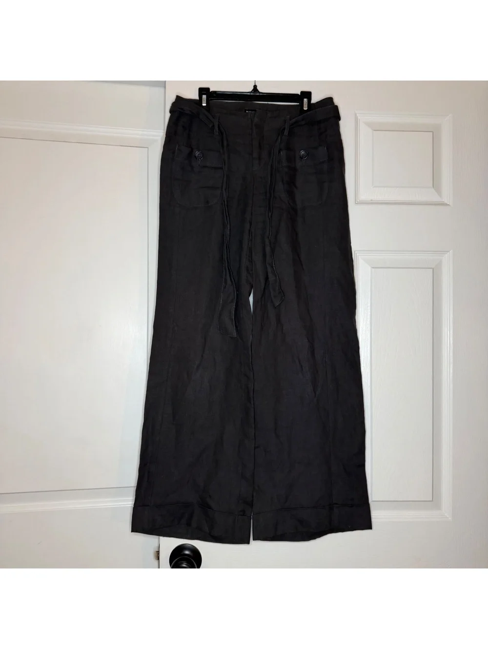 Banana Republic Dark Gray Wide Leg Cuffed Belted Linen Pants Womens Sz 0